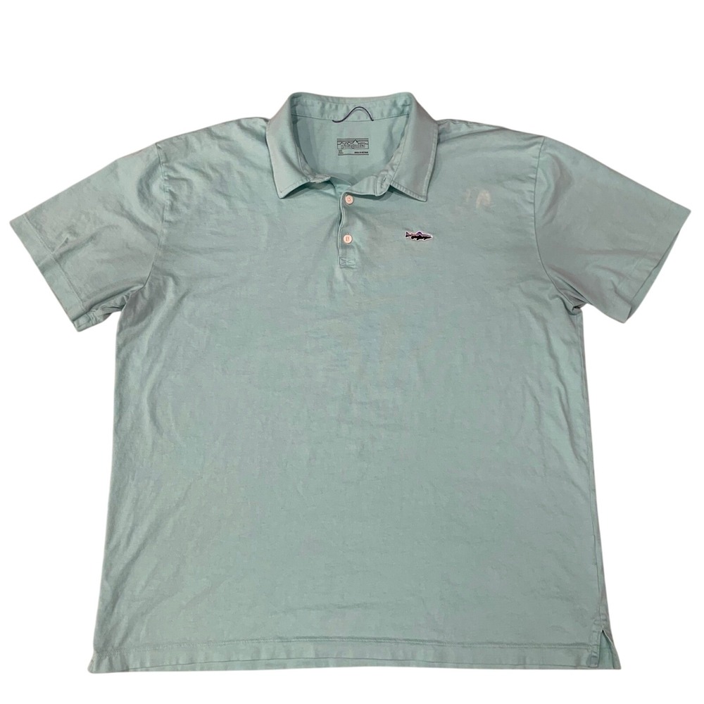Patagonia Polo Shirt Fish‎ Logo Short Sleeve Casual Top XL Men's Blue